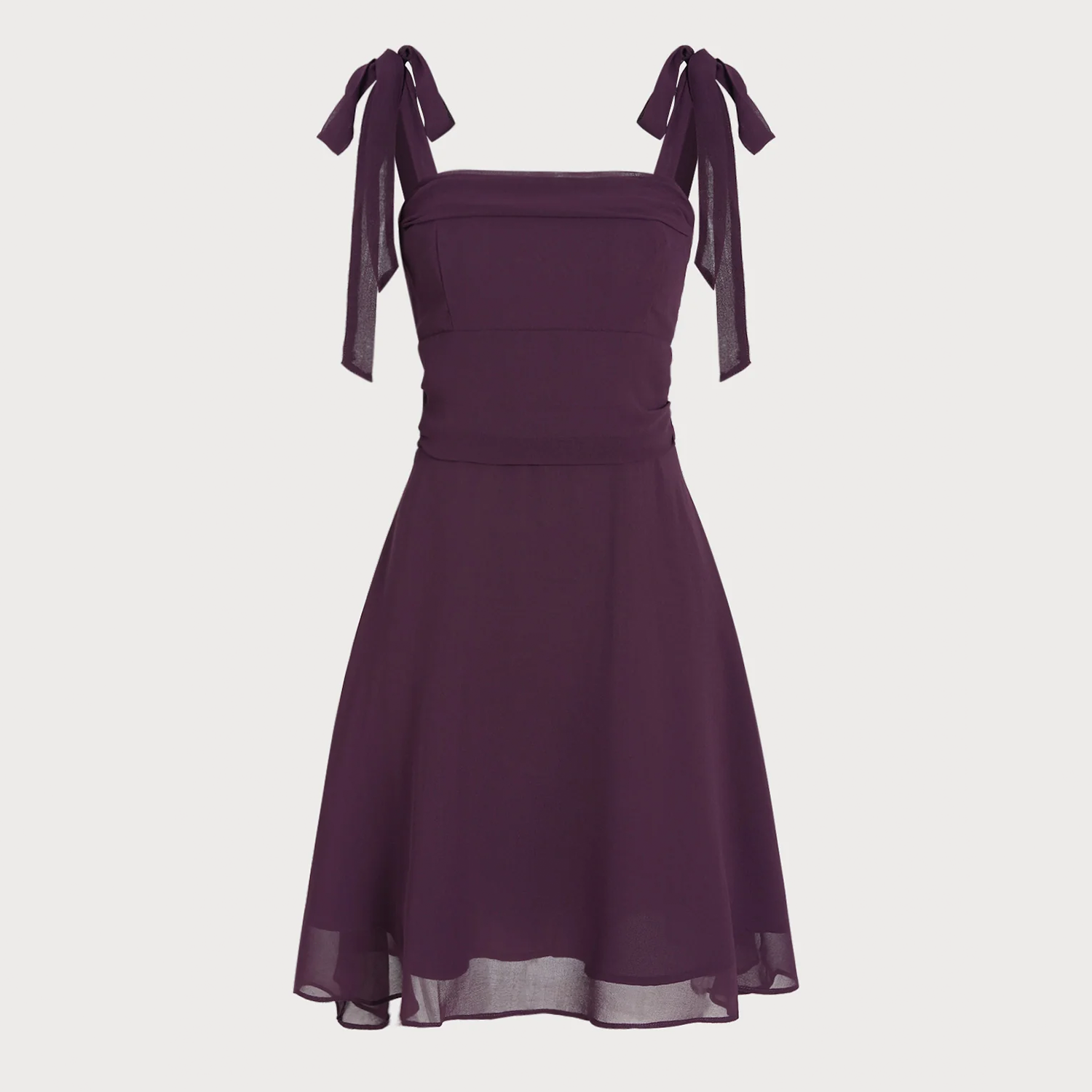 Lila Chiffon‑Slip‑Minikleid mit quadratischem Ausschnitt und gebundenen Trägern